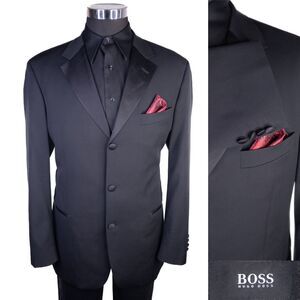 HUGO BOSS Baker/Jazz Black Tuxedo Suit Coat jacket Blazer 3-Button Sz 42R